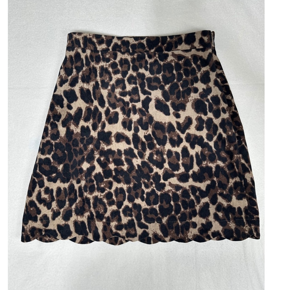 Bailey's Blossoms Leopard Print Mini Skirt‎ Scalloped Hem Women's Size M